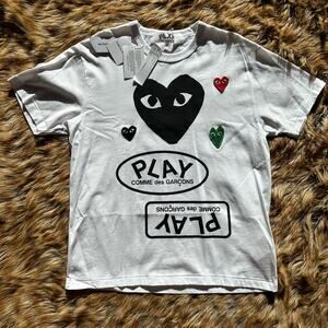 NWT CDG Comme Des Garçons Play Play Multi Logo Black Heart T-Shirt